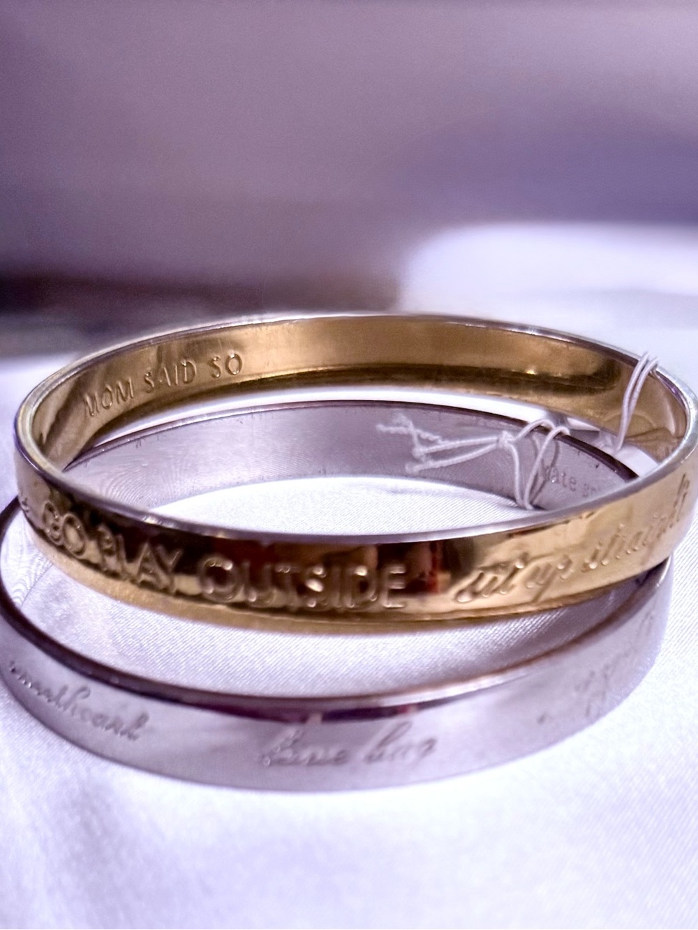 Kate Spade Set of 2 Idiom Bangle Bracelets - Gold & Silver Tone (2014) NWT - Picture 3 of 6